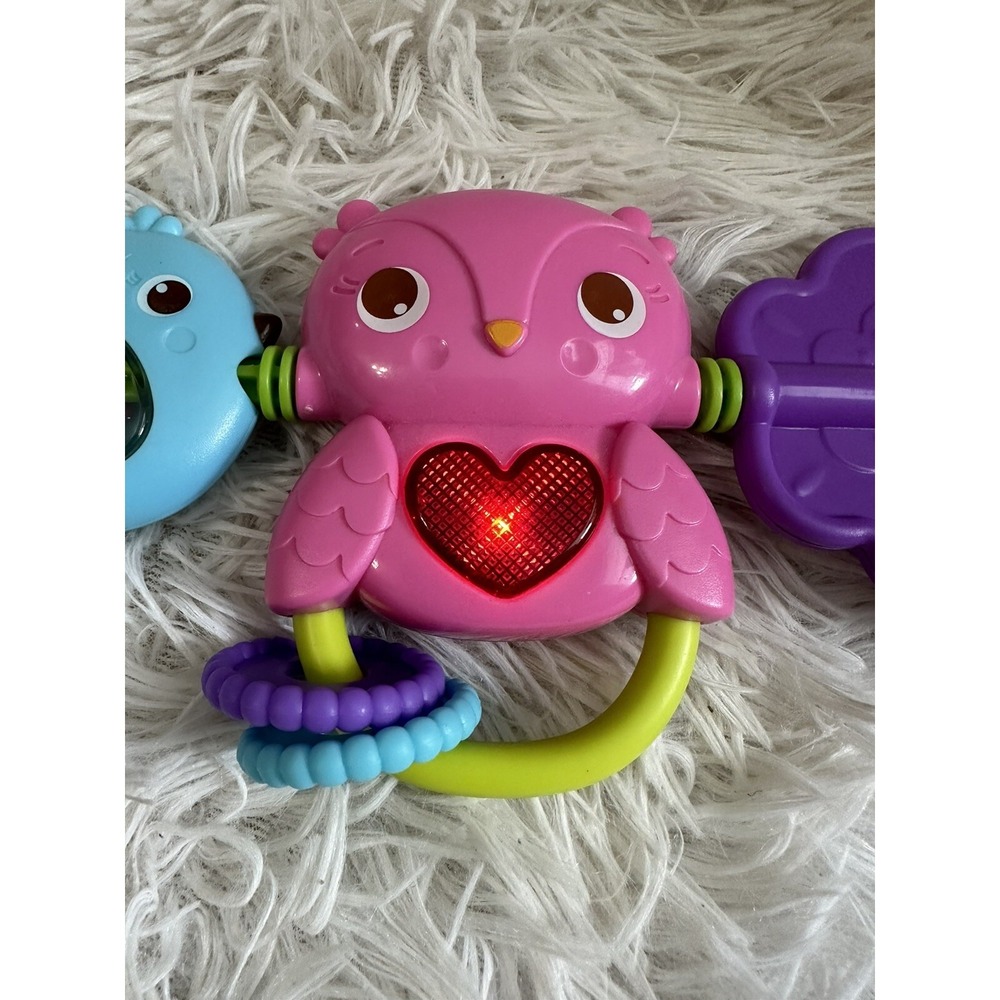 EUC Bright Starts Pink Owl Car Seat Musical Toy Bar -‎ Works!